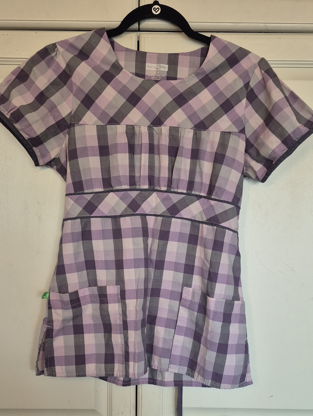 Health Pro Purple Plaid Women’s Scrub Top - XS